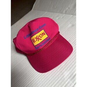 Vintage Trucker Cap Braided Design Exxon Hot Pink Hat Adjustable